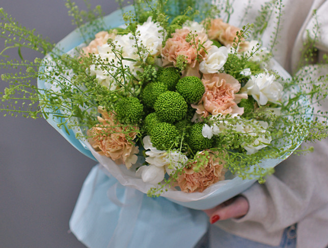 Bouquet of freesia, carnations and chrysanthemums photo